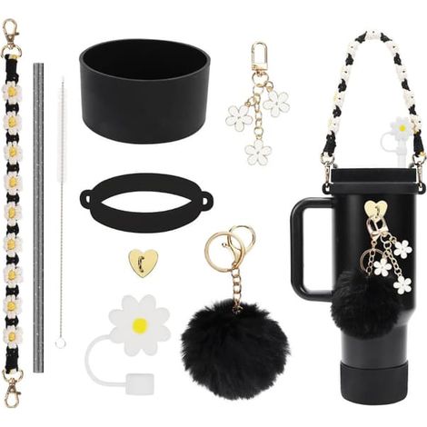 Ensemble de 7 accessoires pour la Coupe Stanley, comprenant un pompon, une housse pour la coupe et un couvre-paille (noir). (1/4)