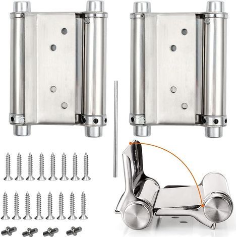 Charnières de porte de saloon à ressort – Lot de 2 – Acier inoxydable – Charge jusqu'à 15 kg – Dimensions 76mm x 90mm - 3inch (1/5)