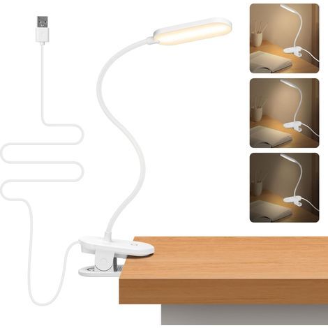 Lampe de lecture LED pour lit : lampe à pince à gradation tactile, bras flexible ajustable à 360°, 3 modes de luminosité, couleur protectrice pour les yeux (4000 K), câble USB. Idéale pour les enfants (1/5)