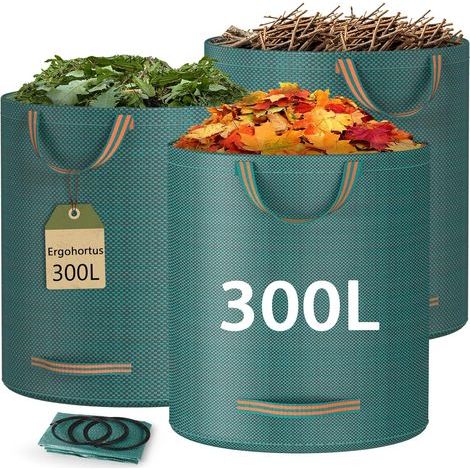 Grünschnittbeutel, 3 x 300 l Gartenabfallsäcke mit Griffen, robuste, faltbare Gartensäcke für Laub und Abfall - Gartenmüllsäcke (1/5)