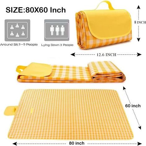 Picknickdecke  Strandmatte  Große Picknickdecke für drinnen und draußen (80 x 60 Zoll), sand- und wasserabweisend, geeignet für Strand, Reisen, Camping, Wandern, Parkwiesen, tragbar und faltbar.