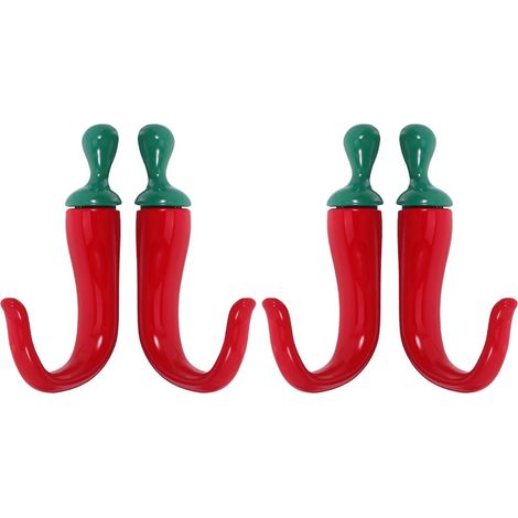 Lot de 4 Crochets Muraux en Alliage de Zinc de Piment Couleurs Rouge et Vert Crochets Décoratifs pour Vêtements Serviettes et Paquet Cuisine Salle de Bain et Chambre