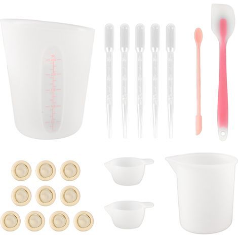 Trousse d'outils en silicone 21 pièces pour résine époxy, avec spatule, gants et pipettes - Rose (1/5)