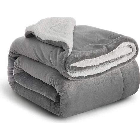 1 pièce Plaid Polaire Sherpa, Gris, 150 x 200 cm, double face moelleuse, jeté canapé ou couette lit
