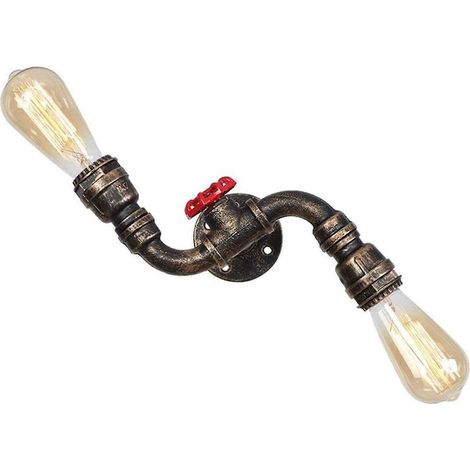 Applique murale intérieure vintage Edison industrielle à 2 lumières pour salle de bain, finition marron clair, style loft minimaliste steampunk (1/5)