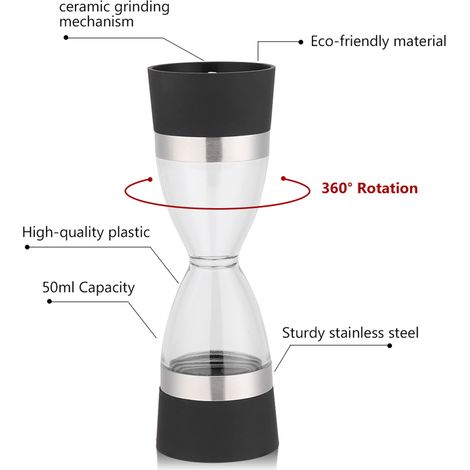 2-in-1 Doppelseitige manuelle Küchen-Salz- und Pfeffermühle mit verstellbarem Keramikrotor, schwarz (1/5)