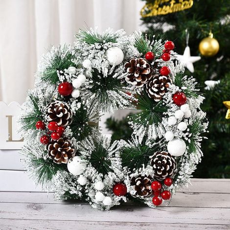 Couronne De Noël - 30 Cm - Extérieure Résistante Aux Intempéries - Avec Baies Rouges - Pour Porte D'Entrée - 1 Pièce (1/5)