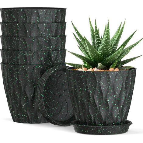 6er Blumentopf Set 12cm mit Untersetzer, Waffelmuster, Drainagelöcher, für Zimmer- & Balkonpflanzen (1/5)