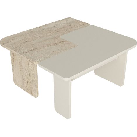 Tavolino da caffè con consolle laterale in due parti 75 x 75 x 38 cm travertino greige 030010787