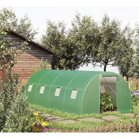 Serre de jardin tunnel 6x3 m acier vert 8 fenetres OKMYHOME (1/4)