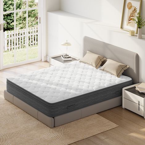 Matratze Doppelmatratze 160 x 200 cm, Schaumstoff, 25 cm dick, Luxusmatratze für Erwachsene und Kinder, 7 feste Komfortzonen, Grau