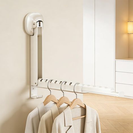 Lot de 2 cintres pliables - Étendoir mural à ventouse - Extensible - Porte-manteau portable - Linge - Salle de bain - Camping-car - Lot de 2 (1/4)
