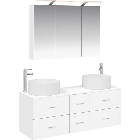 Bathroom Furniture Set 4 pcs White Engineered Wood and Glass vidaXL (1/5)