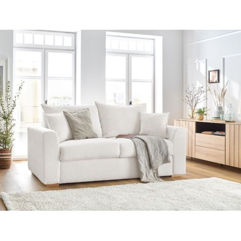 BOBOCHIC - Canapé droit convertible ouverture express AUGUSTIN tissu bouclette 160x200 Blanc (1/5)