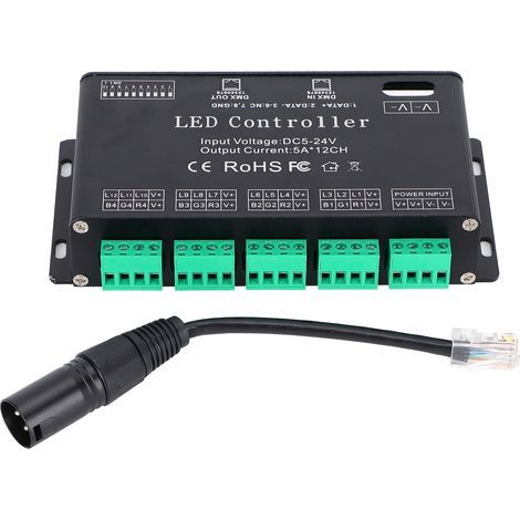 Contrôleur DMX512 24 canaux pour bandeaux LED RGB avec réglage DIP (1/5)