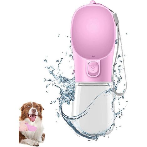 Bouteille d'eau pour chien, distributeur d'eau portable et étanche pour chiot avec abreuvoir intégré, en plastique de qualité alimentaire - Rose (1/5)