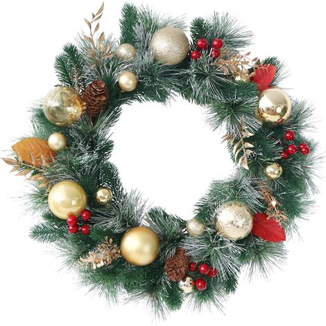 Weihnachtskranz, beflockt, gemischte Dekoration, festliche Wand-, Fenster- und Wohnzimmerdekoration (1/5)