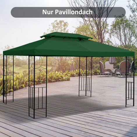 Outsunny Ersatzdach für Metallpavillon 3x4m wasserabweisend Pavillondach mit Doppeldach, Ersatzbezug für Gartenpavillon Partyzelt Gartenzelt Polyester Grün