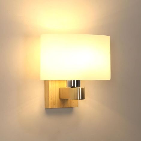 Goeco Vintage Wood and Glass Wall Light, Square E27 Sconce, Retro Indoor Lighting for Living Room Hallway Stairs Bedroom (1/5)