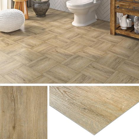 Lino Sol Adhesif Effet Parquet Adhesif Sol Imitation Bois Chêne Clair Dalle PVC Adhesive Sols pour Salle de Bain Cuisine 30x30 32-Dalles Carrelage Adhésif Sols Chambre et Salon Couleur Bois (1/5)