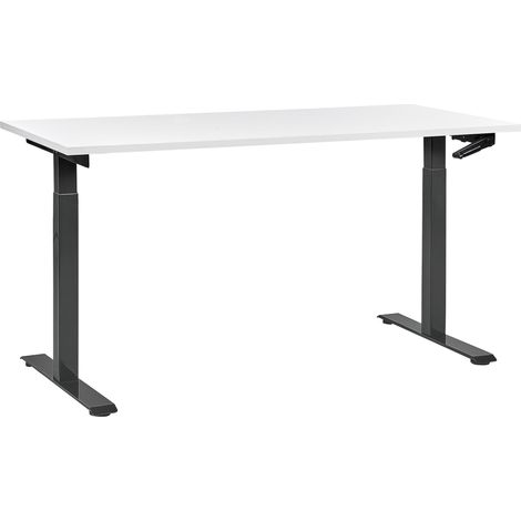 Escritorio de altura regulable manualmente oficina moderna patas cuadradas 160 x 72 cm tablero blanco soporte de acero negro DESTINES