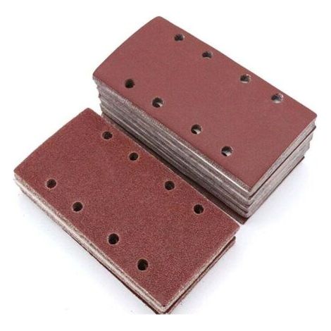 120pcs feuilles abrasives rectangulaires, papier de verre pour ponceuse 93x185mm 8 trous tampons de ponçage à crochet et boucle, grains assortis 40/60/80/120/180/240 (1/4)
