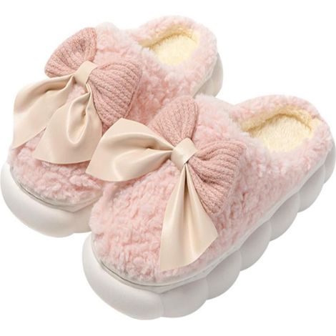 Pantoffels - Pluche Doublure Chaude - Semelle PVC Antidérapante - Confort Ergonomique Mémoire - 1 Paire - Pour Chambre À Coucher Cuisine Bureau Intérieur Extérieur - Rose