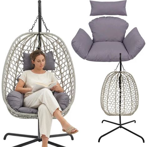 Poltrona sospesa autoportante a uovo con supporto 195 cm portata 120 kg grigio chiaro