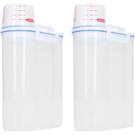 Lot de 2 boîtes de conservation pour riz, 2,5 l en plastique avec bec verseur, idéales pour le riz, les haricots, les céréales et les petits aliments secs. (1/5)