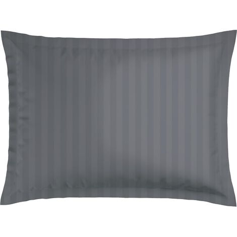 Lot de 1 Oreiller Rectangulaire à Mémoire de Forme + 1 Taie d'oreiller - 50 x 70 cm - Linge de Lit en Satin de Coton - Lavable en Machine à 40°C - Rayure Tissé, Gris Foncé (1/5)