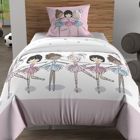 Parure Housse de Couette 140x200 cm Danseuses Rose, 100% Coton 57 Fils/cm2 (1/5)