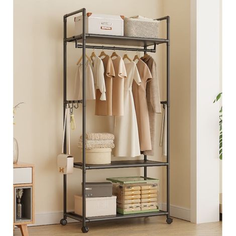 Porte-Manteau sur Pied Roulettes 60x36x173cm Etagere Rangement Vetements Entree Chambre (1/5)