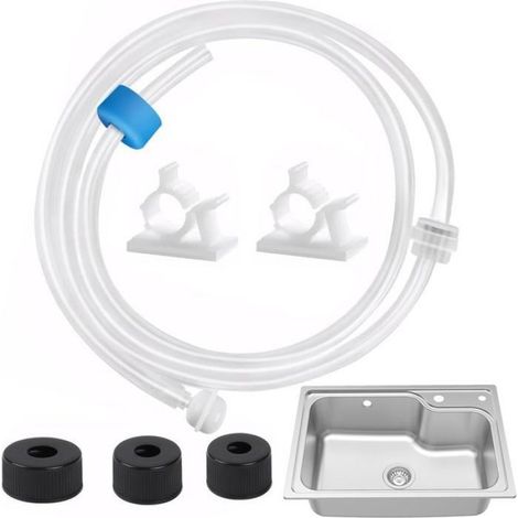 Distributeur de savon manuel avec rallonge flexible pour robinet de cuisine ou de salle de bain – tube pivotant à 360°, kit comple (1/5)