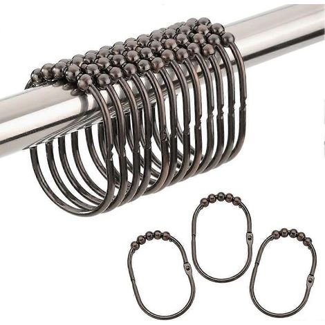 Anneaux de rideau de douche, anneaux larges en métal pour tringle de douche, bronze poli, lot de 12