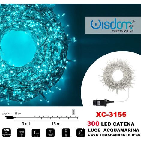 Trade Shop - Catena Luminosa 300 Luci Led Lucciole Luce Acquamarina Acvo Trasparente Xc-3155 -