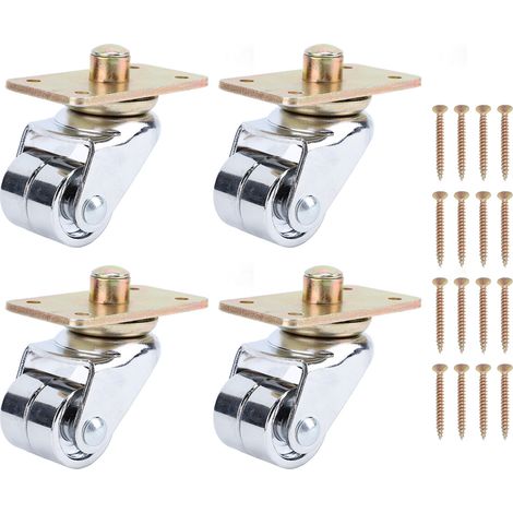 Lot de 4 Roulettes Pivotantes 360° en Fer – Fixation par Platine à Visser, 16 Vis Incluses – pour Meubles, Bibliothèques et Canapés (1/5)