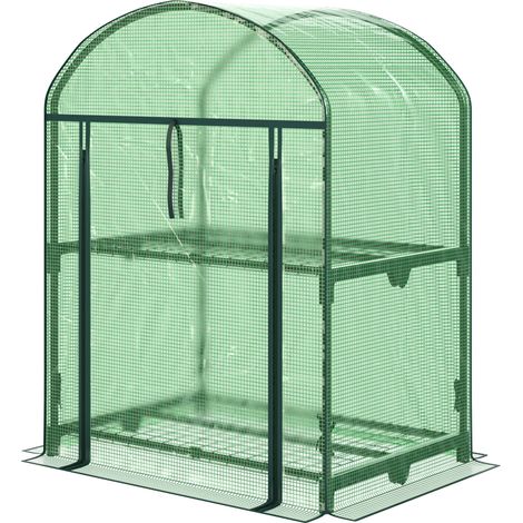 Mini-Gartengewächshaus mit 2 Metallregalen und PE-Abdeckung, 69 x 49 x 92 cm, Grün