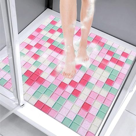 Tapis de Douche Antidérapant 70x70cm, Tapis de Bain en Luffa avec Drain, de Salle Mouillé, PVC, Séchage Rapide (1/2)