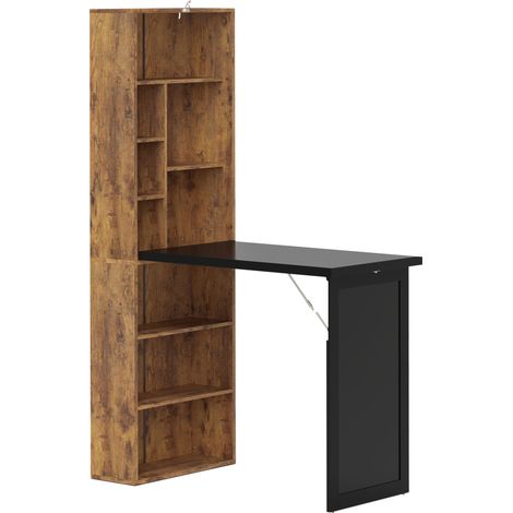 Scrivania Moderna Pieghevole 98x51x153 cm con Libreria e Lavagna in Legno e Metallo Marrone Rustico (1/5)