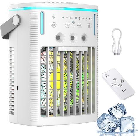 Mini climatiseur portable, ventilateur brumisateur, refroidisseur de bureau avec télécommande pour chambre, camping-car, bureau