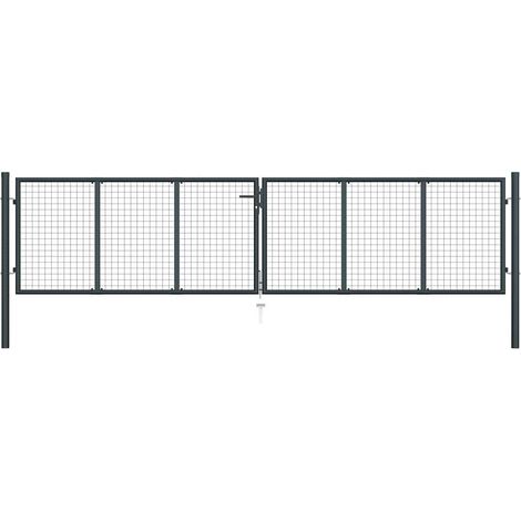Portail de jardin grillagé en acier galvanisé gris 400 x 75 cm (1/5)