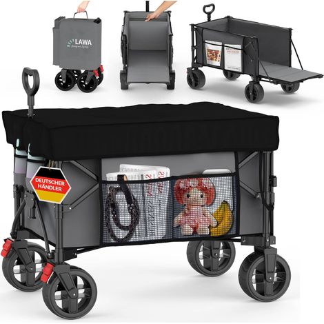faltbarer Bollerwagen mit Dach, Bremse, Heckklappe, kleines Packmaß kompakter Transportwagen leicht (1/5)