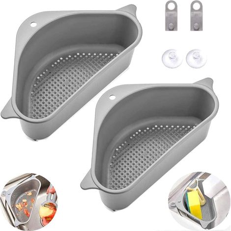 Étagère d'angle pour évier, crépine d'évier avec filtre triangulaire et ventouse pour évier de cuisine ou salle de bain.