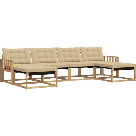 Conjunto de sofás de exterior con cojín 6 pcs y Beige vidaXL