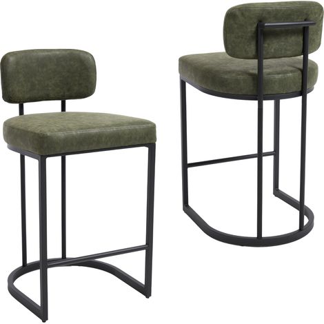 Bar Stools 2Pcs in PU Leather Modern Industrial Counter Chairs with Metal Frame for Home Bar Pub Restaurant, Green, Wahson