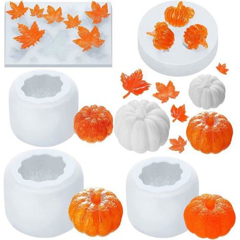 Moule Resine Citrouille - Moule Epoxy 3D Silicone Flexible - Pour Decoration Halloween Thanksgiving - Lot de 5 (1/5)