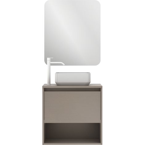 Meuble salle de bain suspendu avec vasque posée NIWA TOP fumé sablé 60 cm Gris Miroir non inclus (1/5)