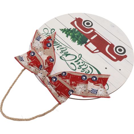 Panneau de bienvenue de Noël en peuplier, motif de voiture, rond, avec nœud papillon, décoration à suspendre pour porte