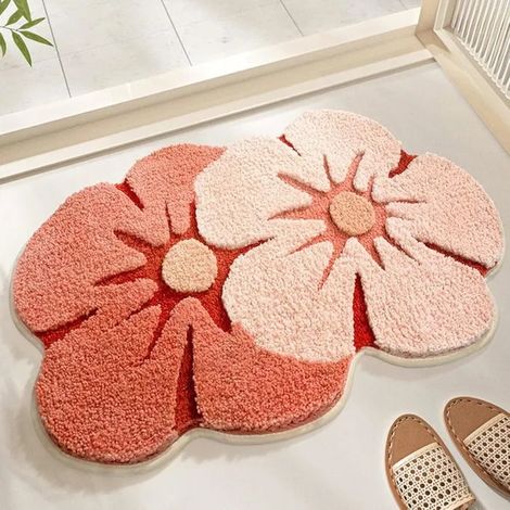 Tapis de bain à fleurs absorbant 28x18 pouces, non glissant, sec rapide - Décoration salle de bain (1/5)