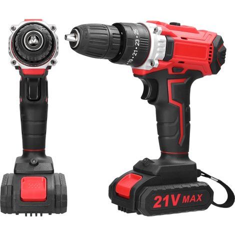 Perceuse électrique sans fil 21 V, moteur à balais, 2 vitesses, 25 niveaux de couple, perceuse à perçage réglable (1/5)